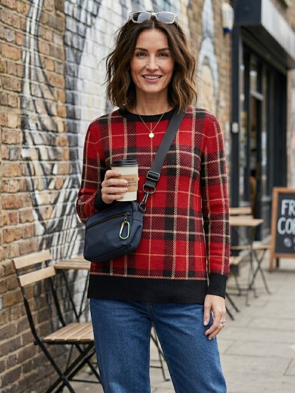 Charter Club Sweater Red Black Plaid Size L